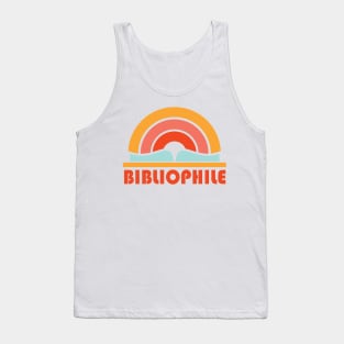 Bibliophile in retro bright orange, red, and yellow - for book lovers and bookworms everywhere Tank Top